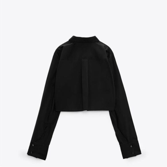 Zara NWT Long Sleeve Cropped Button Down Shirt Blouse Black Size XS - Picture 5 of 8
